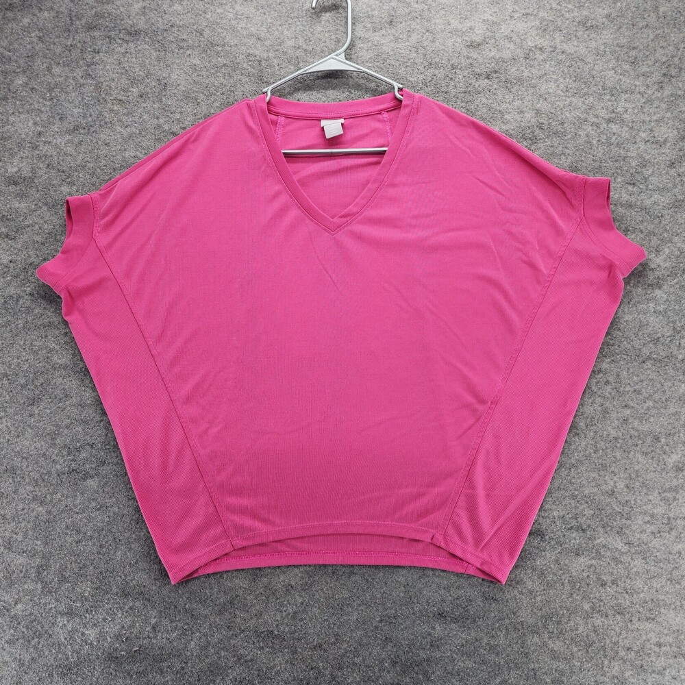 Chicos Shirt Womens Small Pink Short Sleeve V Neck